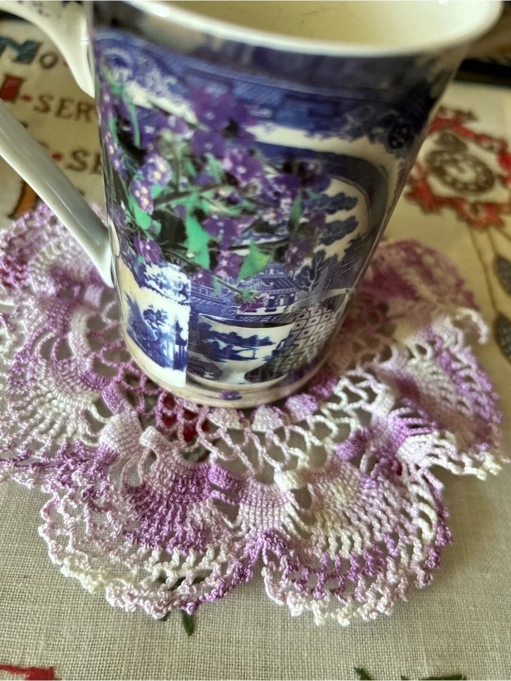 Handmade Crochet Doily in Lavender and White